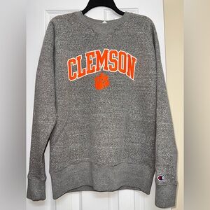 Champion Gray and Orange Clemson Crewneck Sweater